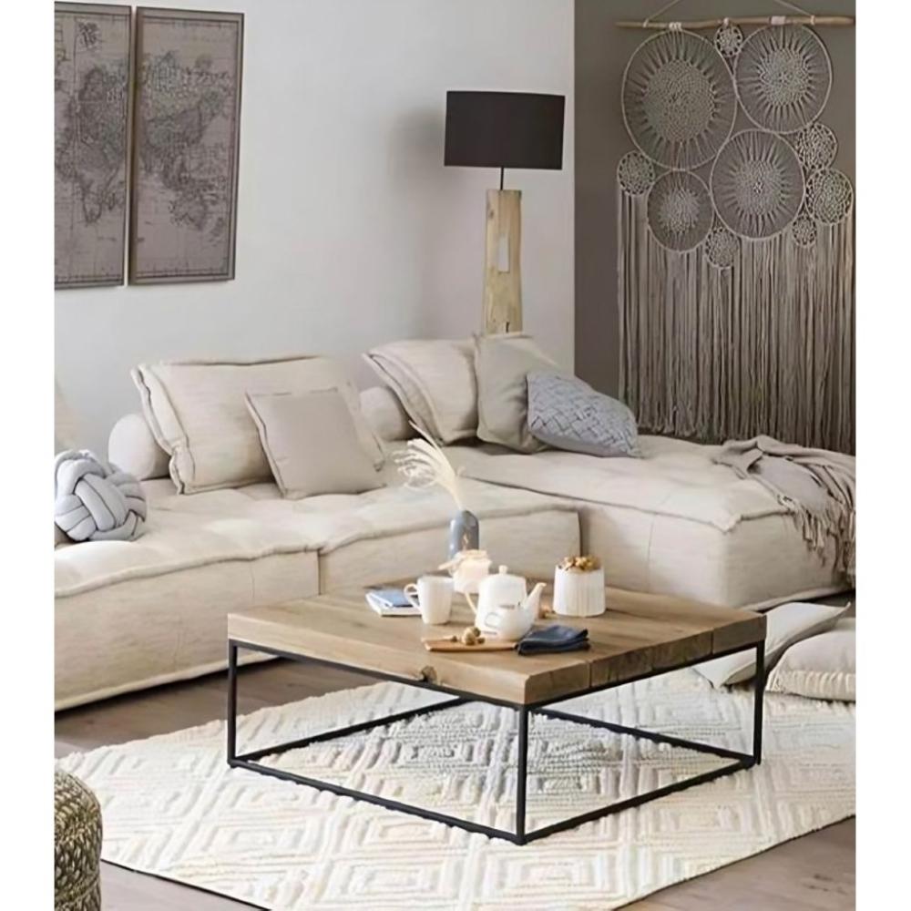 طاولة قهوة خشب طبيعي واستيل بني و اسود - 50×80×80 سم