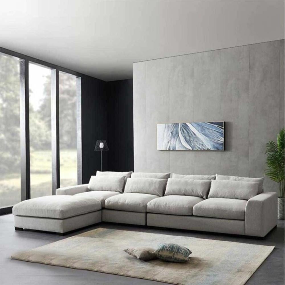 كنبة زاوية من الكتان والخشب السويدي - 75x170x90x300 سم - بيج - من بيتك