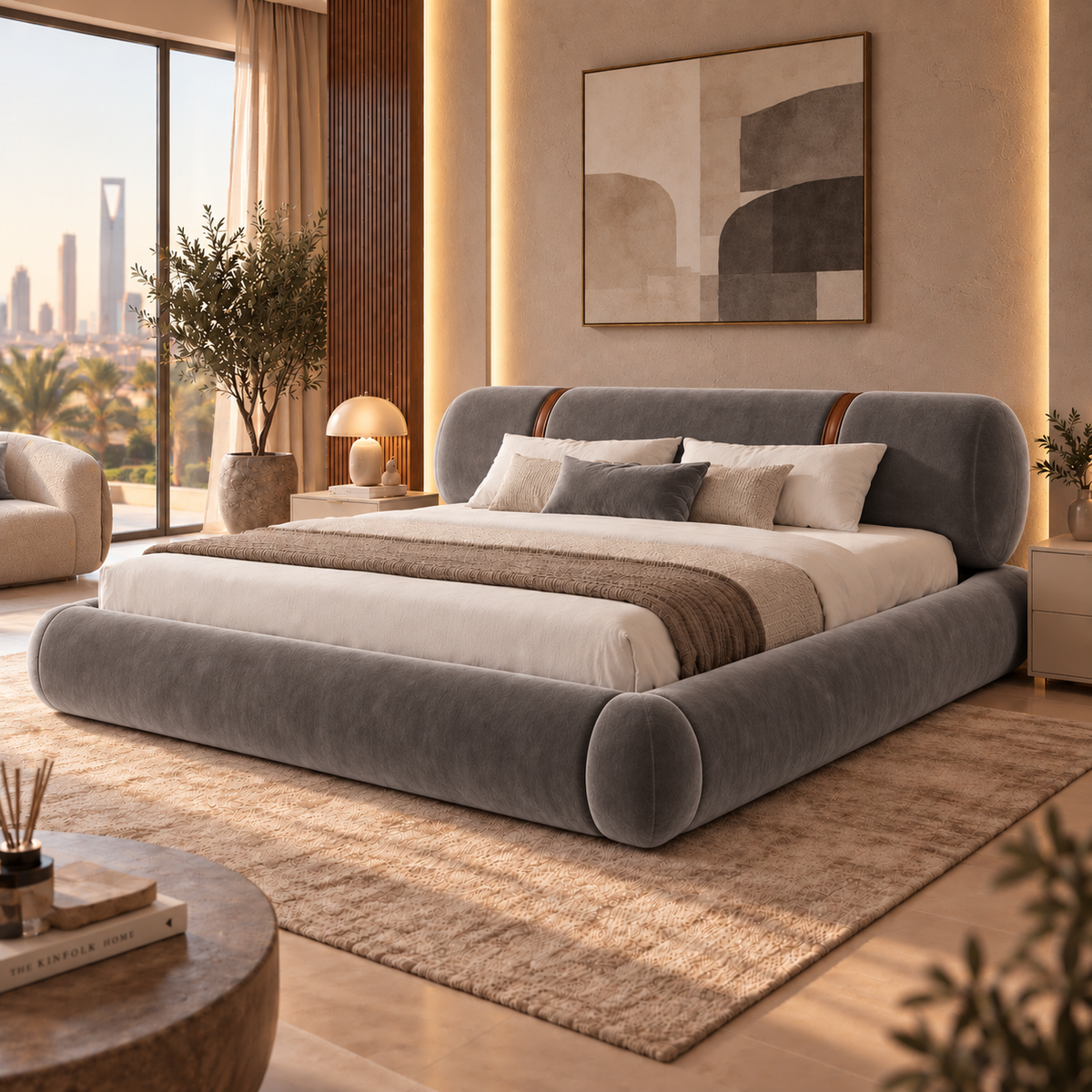 سرير لافين المخملي بتصميم دائري فاخر
