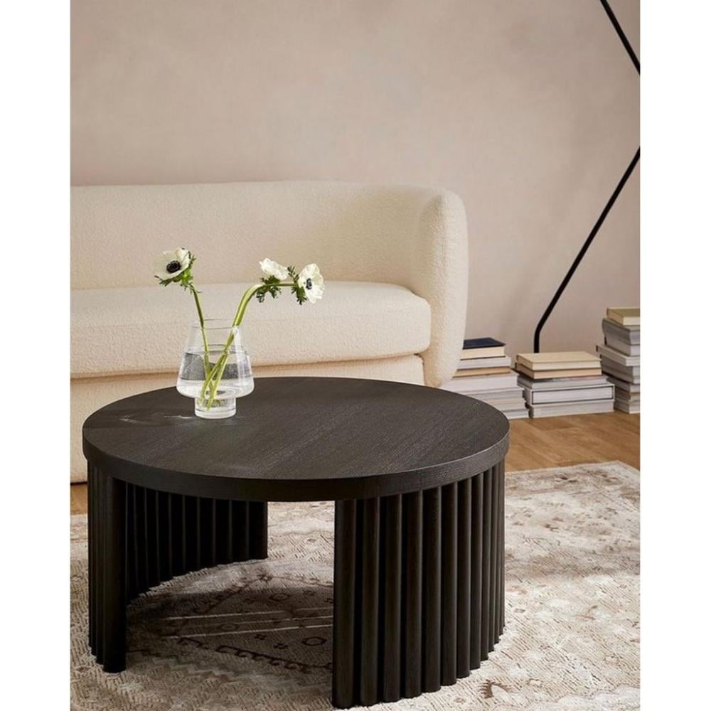 طاولة قهوة خشب طبيعي وخشب سنديان اسود - 80×80×50 سم