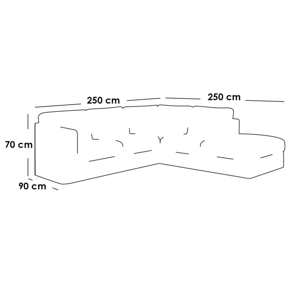 كنبة زاوية - كتان - رمادي - 90×250×250×70 سم
