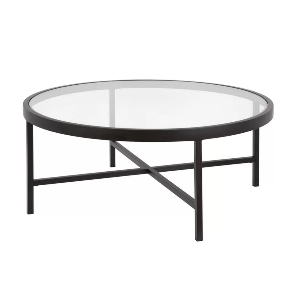 طاولة قهوة حديد وزجاج اسود - 80×80×50 سم