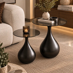 طقم طاولات جانبية مونت فيردال الزجاجية بقاعدة انسيابية – قطعتين - Home House