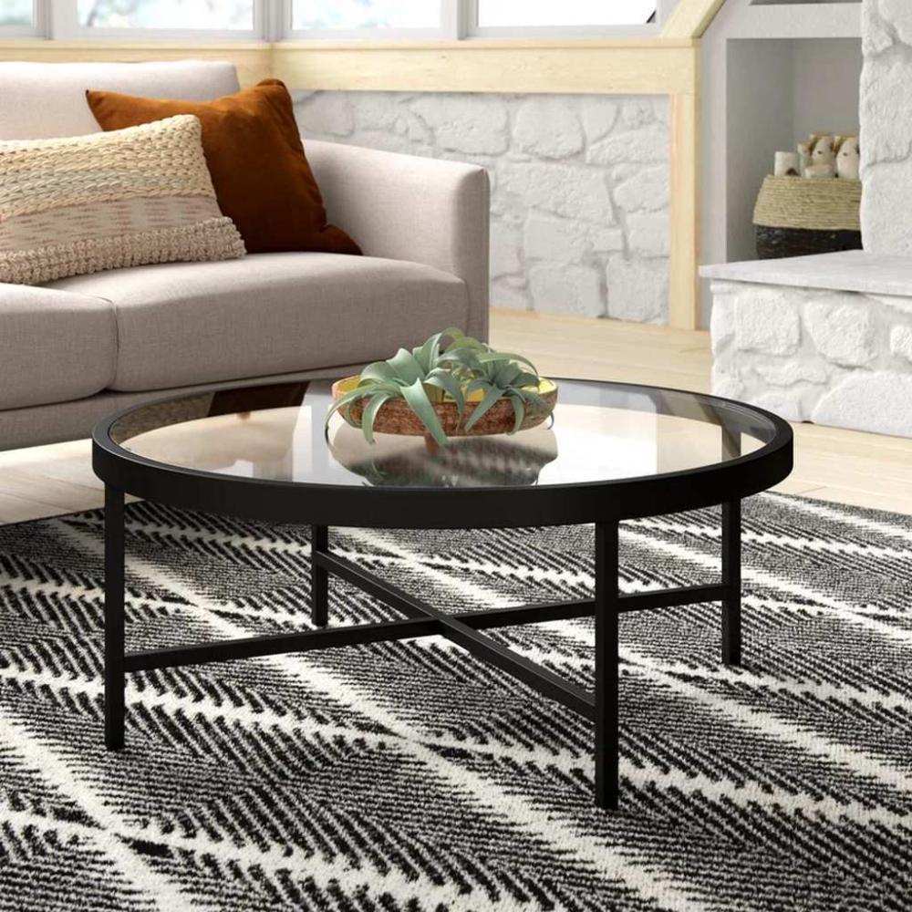 طاولة قهوة حديد وزجاج اسود - 80×80×50 سم