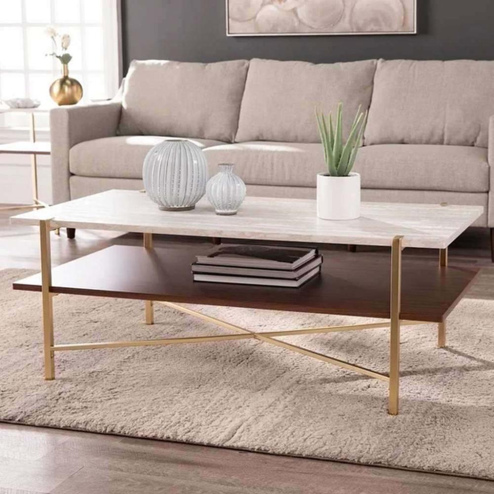 طاولة قهوة معدن وخشب رخامي متعدد الألوان - 110 ×60×45 سم