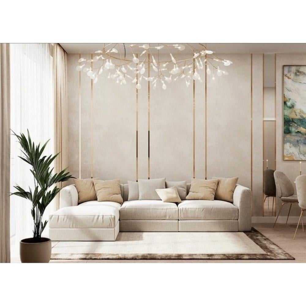 كنبة زاوية خشب سويدي و ام دي اف تايلاندي وكتان بيج - 250×160×80×80 سم