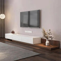 طاولة تلفاز ام دي اف أبيض وبني - 40×210×35 سم