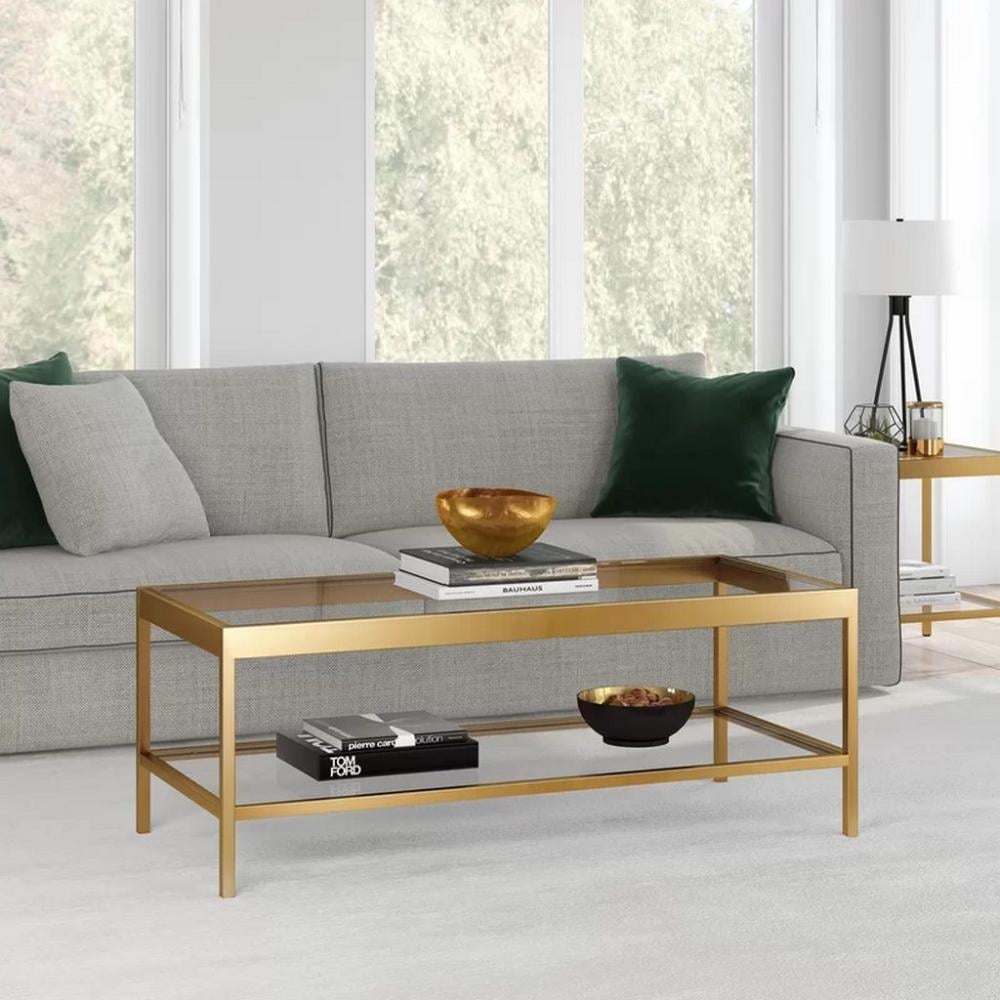 طاولة قهوة معدن وزجاج ذهبي - 120×55×40 سم