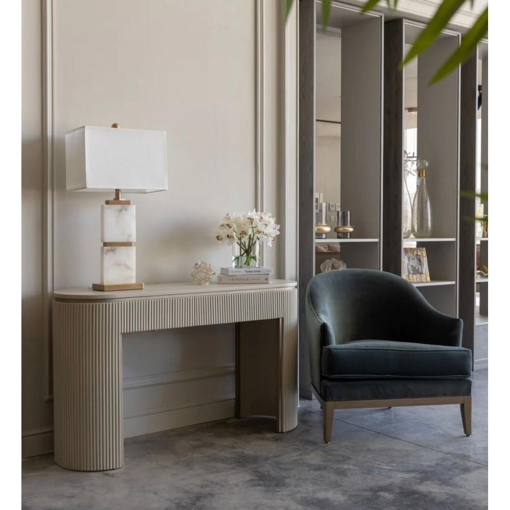 طاولة مدخل خشب ام دي اف ورخام طبيعي بيج - 200×40×90 سم