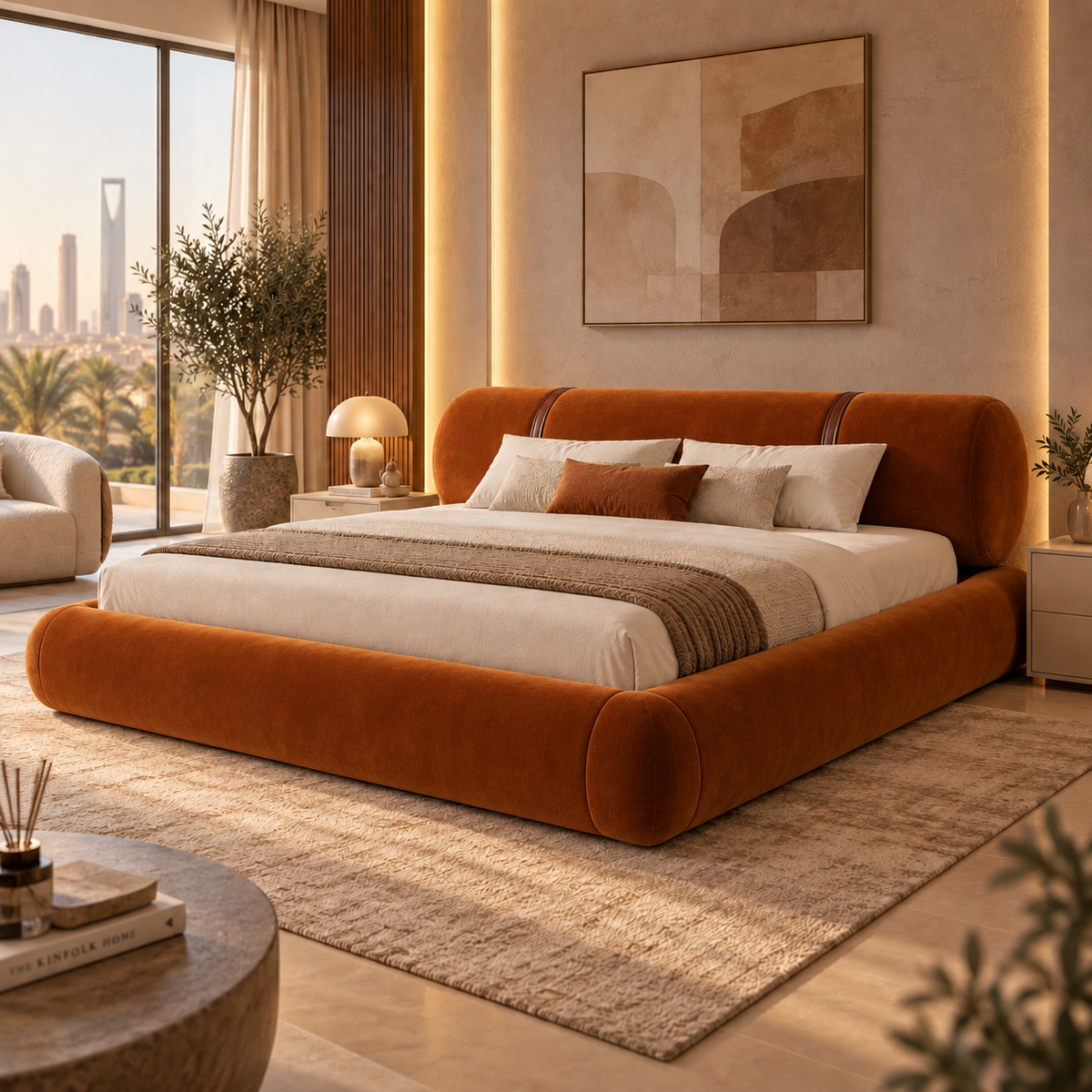 سرير لافين المخملي بتصميم دائري فاخر