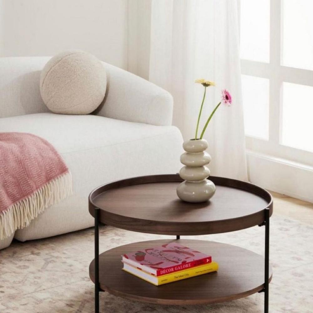 طاولة قهوة حديد و خشب قشرة السنديان اسود وبني - 50×80×80 سم