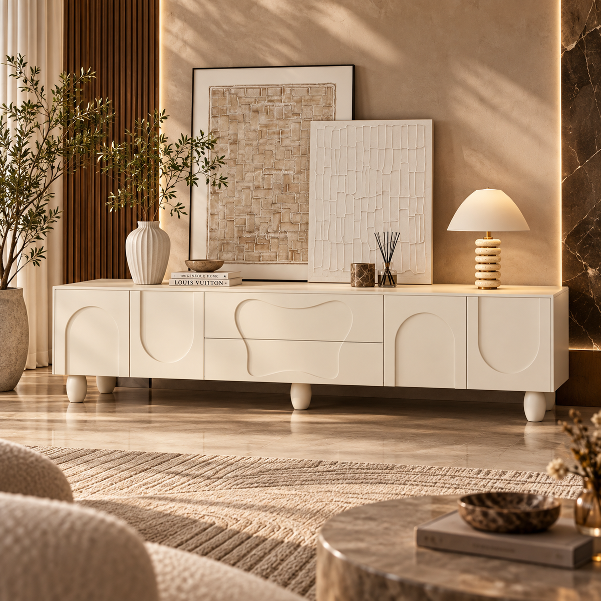 طاولة تلفاز فيانا بواجهات فنية وتصميم عصري منحوت