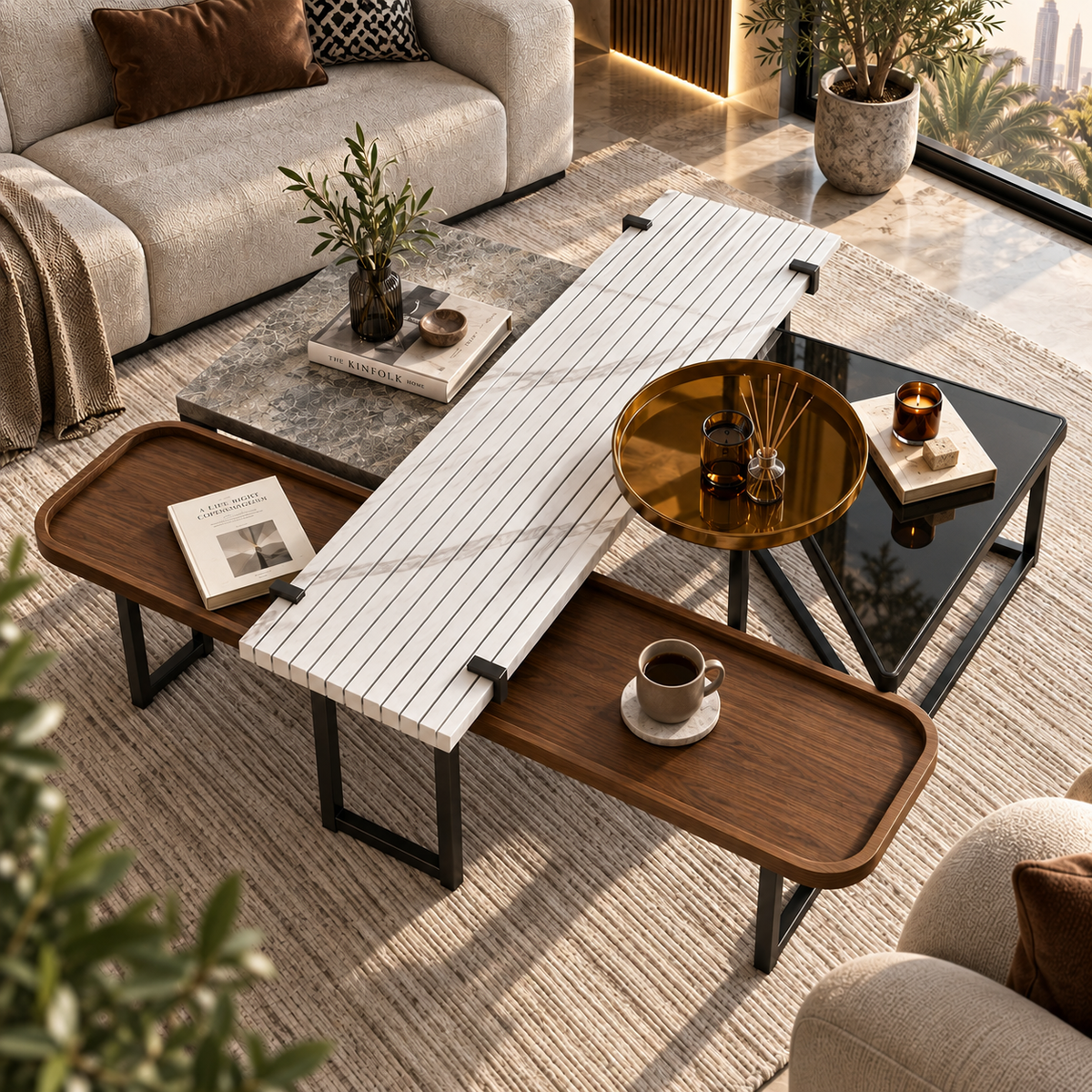 طاولة قهوة ألين متعددة المستويات بتصميم هندسي فاخر