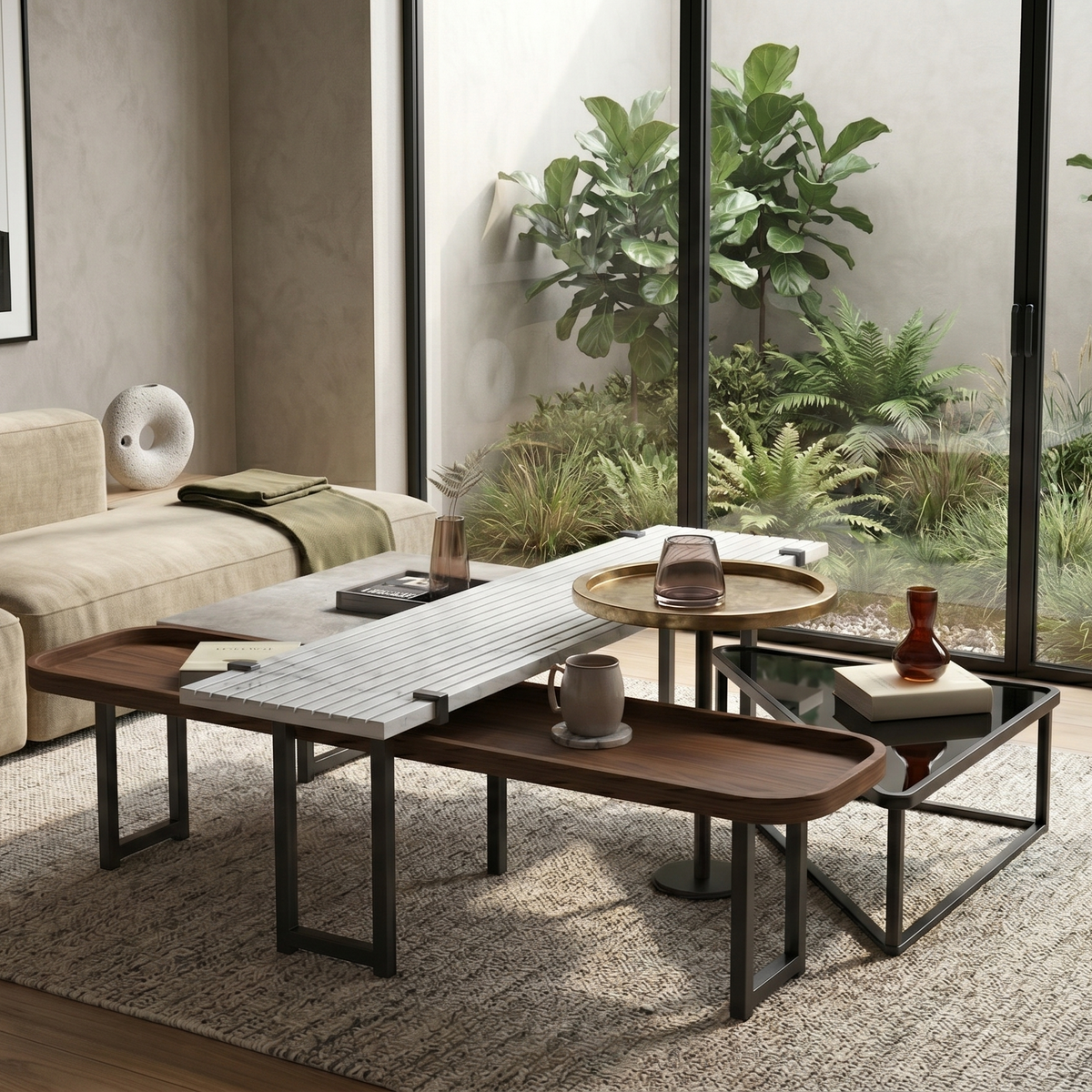 طاولة قهوة ألين متعددة المستويات بتصميم هندسي فاخر
