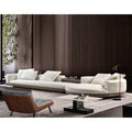 كنبة اربع مقاعد خشب سويدي وقماش كتان - ابيض