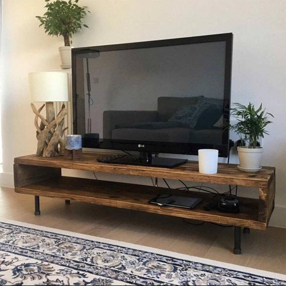 طاولة تلفاز ام دي اف و خشب سويدي بني - 120×60×45 سم