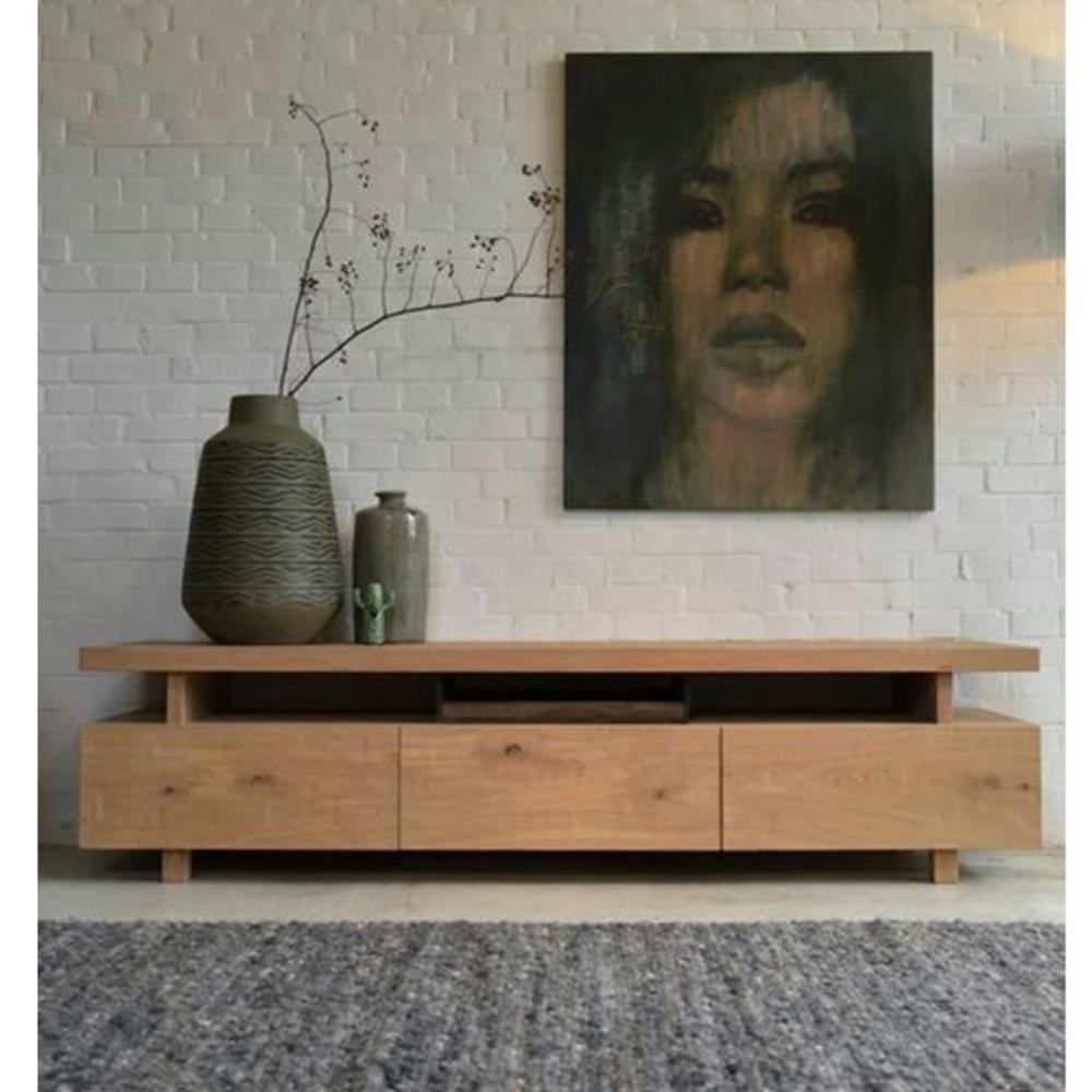 طاولة تلفاز ام دي اف و خشب سويدي بيج - 210×45×60 سم