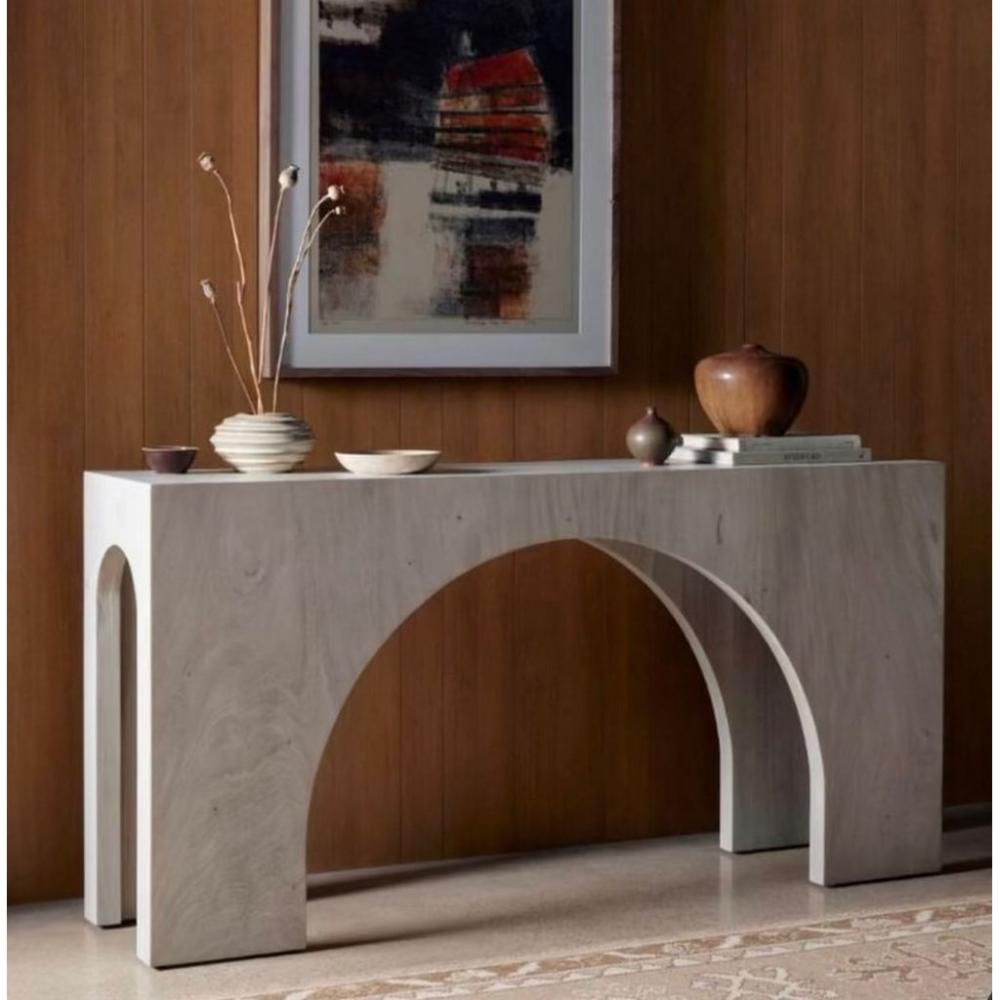 طاولة مدخل خشب سنديان رمادي فاتح - 160 × 40 × 90 سم